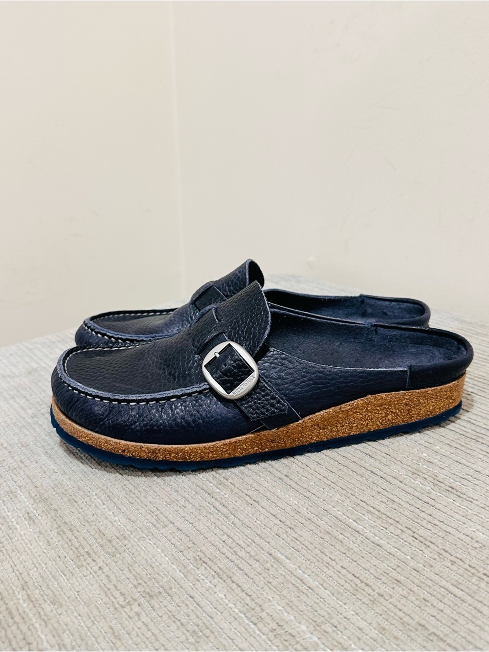 Birkenstock Buckley Blue Leather Clogs Size 40 US Women 9 Men 7 Narrow Fit